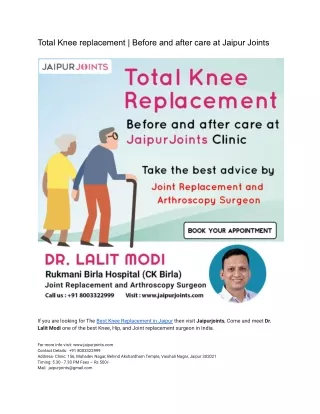 Total Knee replacement _ Before and after care at Jaipur Joints