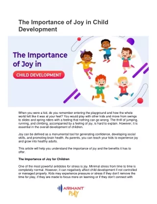 The Importance of Joy in Child Development - ArihantPlay