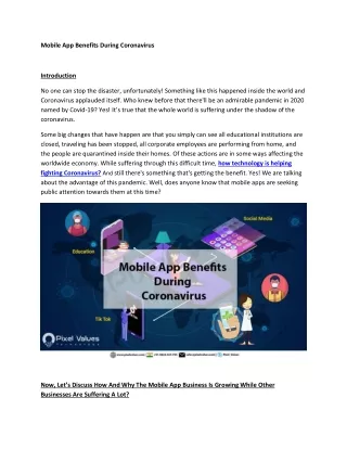 Mobile App Benefits During Coronavirus-Pixel Values Technolabs
