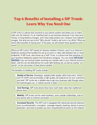 top 6 benefits of installing a sip trunk learn