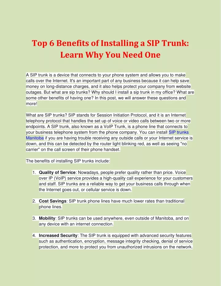 top 6 benefits of installing a sip trunk learn