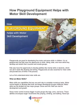 How Playground Equipment Helps with Motor Skill Development- Arihantplay