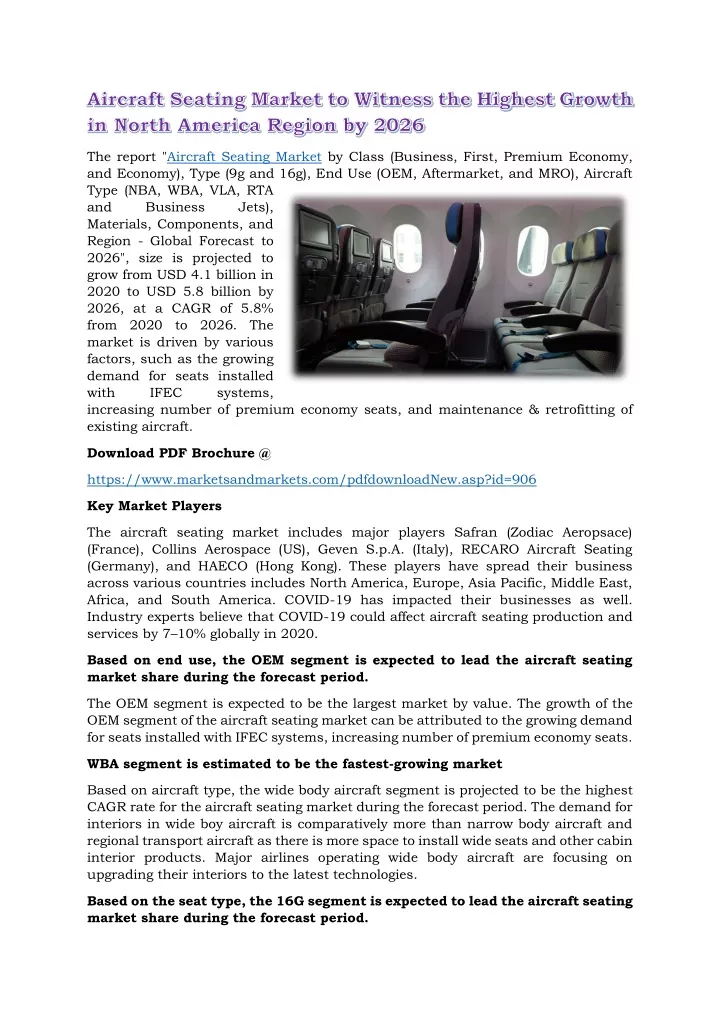 the report aircraft seating market by class