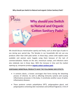 Why should You Switch to Natural and Organic Cotton Sanitary Pads