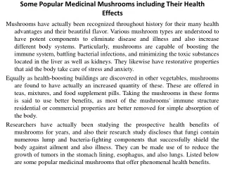 Some Popular Medicinal Mushrooms including Their Health Effects