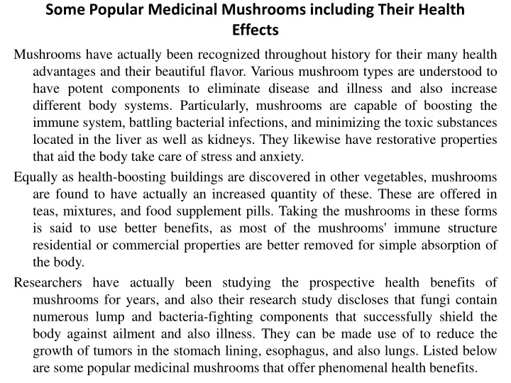some popular medicinal mushrooms including their health effects