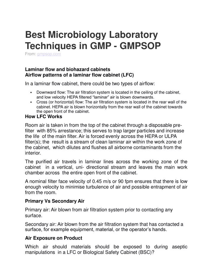 best microbiology laboratory techniques in gmp gmpsop from gmpsop com