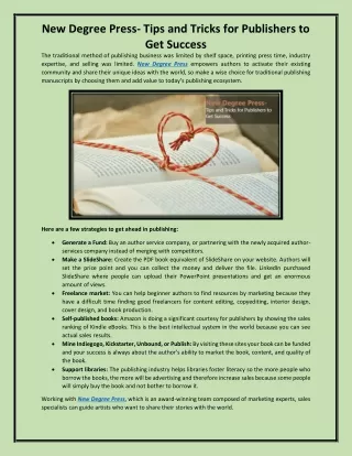 new degree press tips and tricks for publishers