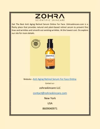Anti Aging Retinol Serum For Face Online | Zohraskincare.com
