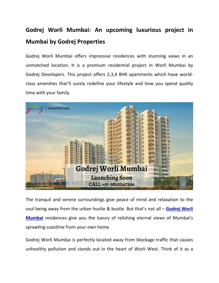 godrej worli mumbai an upcoming luxurious project