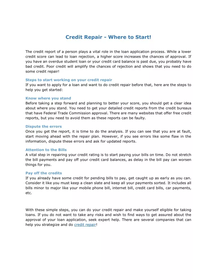 credit repair where to start