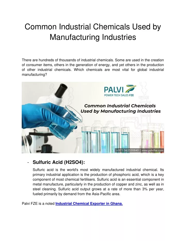 common industrial chemicals used by manufacturing