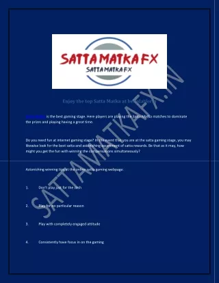 Enjoy Best Matka India Top Plotform