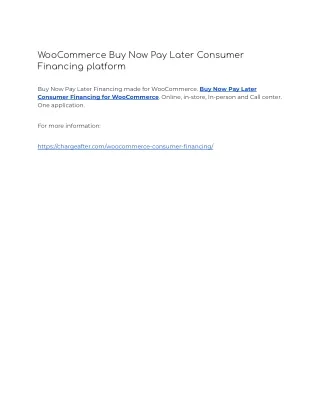 WooCommerce Buy Now Pay Later Consumer Financing platform