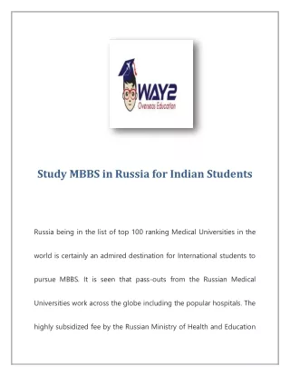 Way2overseas MBBS in Russia