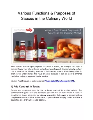 various functions purposes of sauces