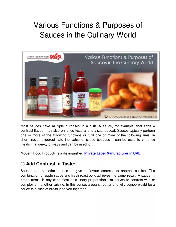 various functions purposes of sauces