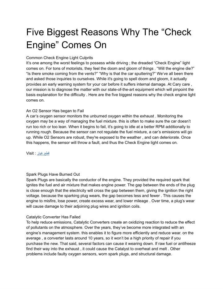 five biggest reasons why the check engine comes on