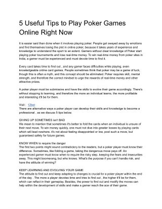 5 useful tips to play poker games online right now