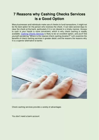 7 reasons why cashing checks services is a good