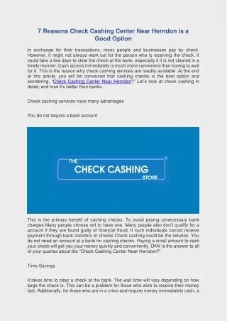7 reasons check cashing center near herndon