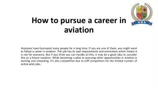 How to pursue a career in aviation