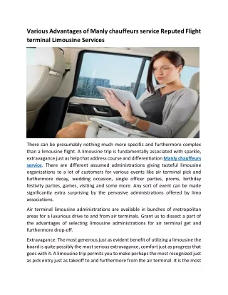 various advantages of manly chauffeurs service