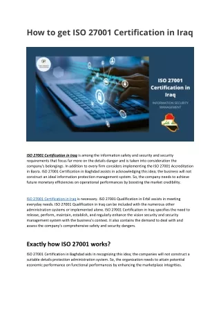 how to get iso 27001 certification in iraq