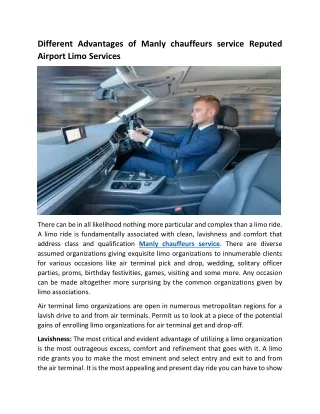different advantages of manly chauffeurs service
