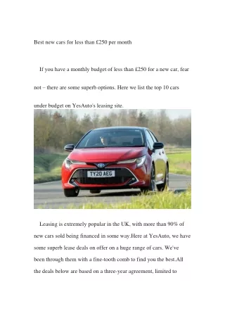 Best new cars for less than 250 pounds per month