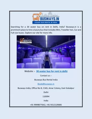 30 Seater Bus for Rent in Delhi | Busways.in