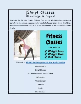 Fitness Training Courses for Adults Online |  Simplclasses.co.in