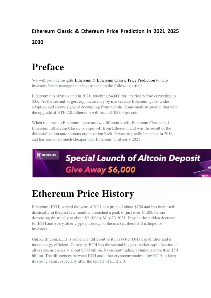 PPT Ethereum Classic & Ethereum Price Prediction in 2021 2025 2030