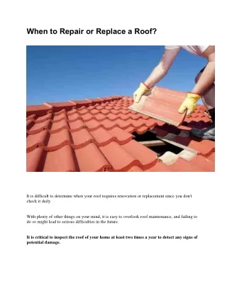 When to Repair or Replace a Roof