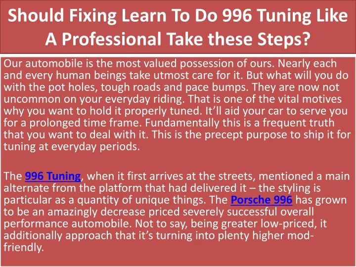 should fixing learn to do 996 tuning like a professional take these steps