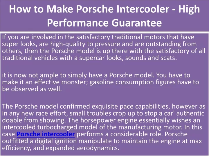 how to make porsche intercooler high performance guarantee