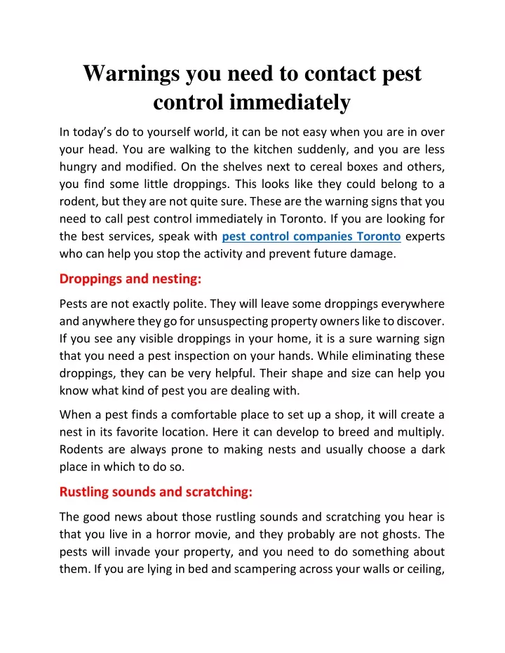 warnings you need to contact pest control