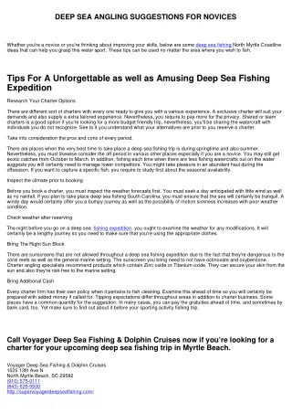 DEEP SEA FISHING SUGGESTIONS FOR NOVICES
