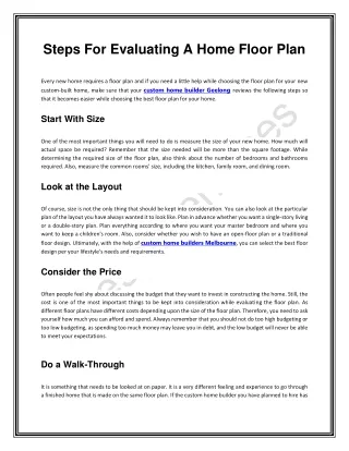 steps for evaluating a home floor plan