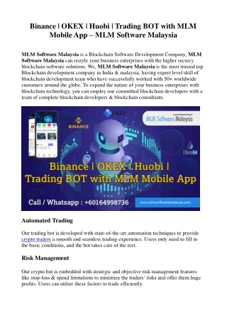 Binance _ OKEX _ Huobi _ Trading BOT with MLM Mobile App - MLM Software Malaysia