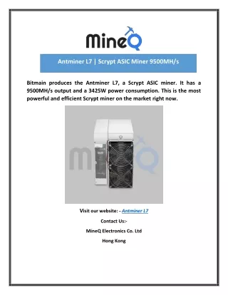 Antminer L7 | Scrypt ASIC Miner 9500MH/s