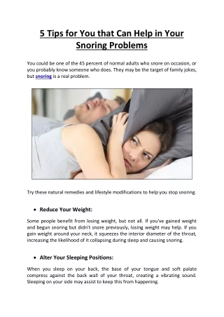 5 Tips for You that Can Help in Your Snoring Problems