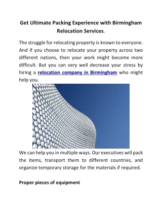 Get Ultimate Packing Experience with Birmingham Relocation Services.