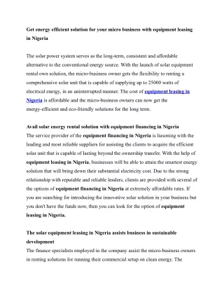 equipment leasing in Nigeria