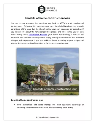 Benefits of home construction loan