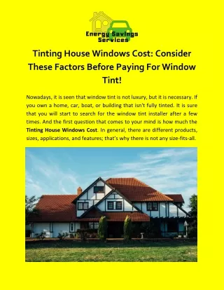 Best Residential Window Tinting Service In Evansville | Energy Savings Services