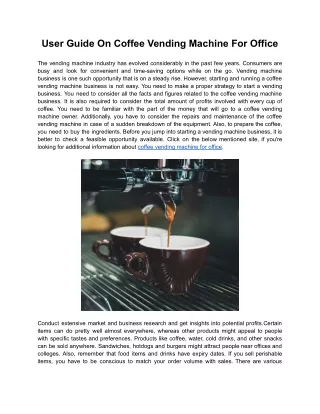 user guide on coffee vending machine for office