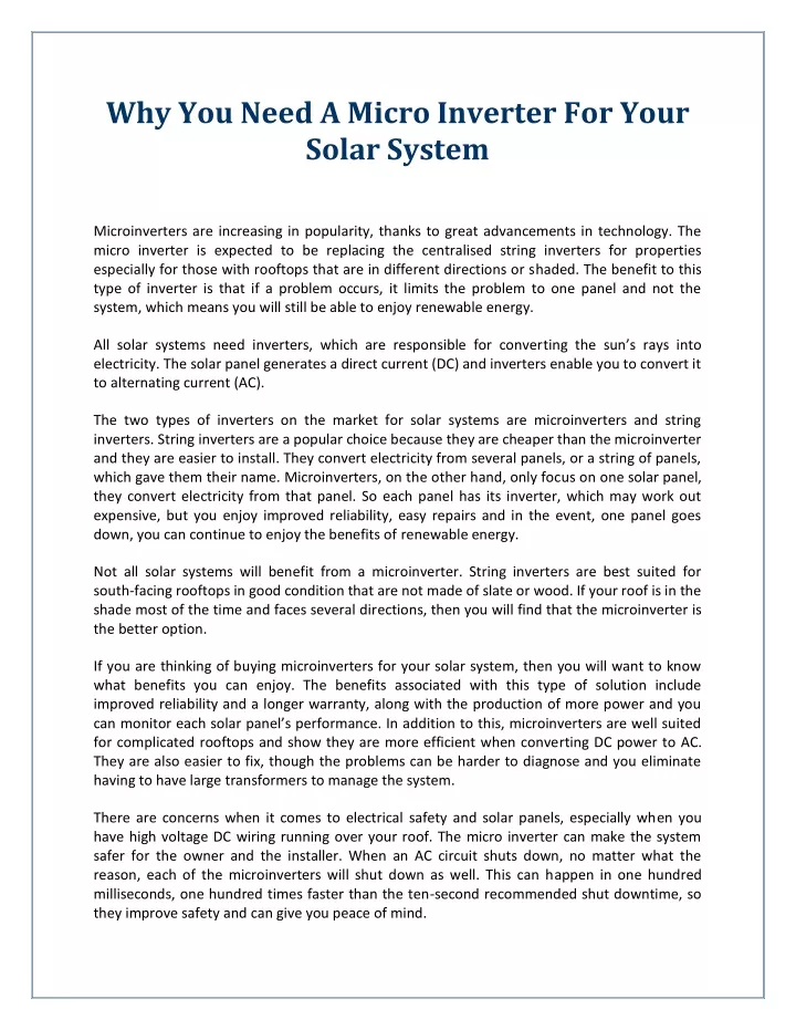 why you need a micro inverter for your solar