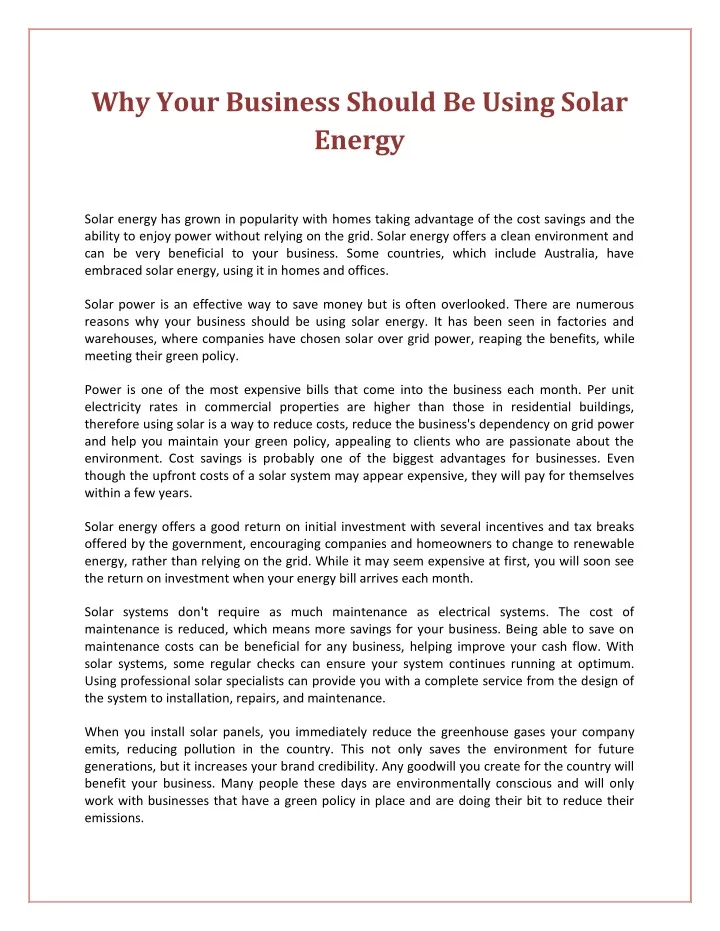 why your business should be using solar energy