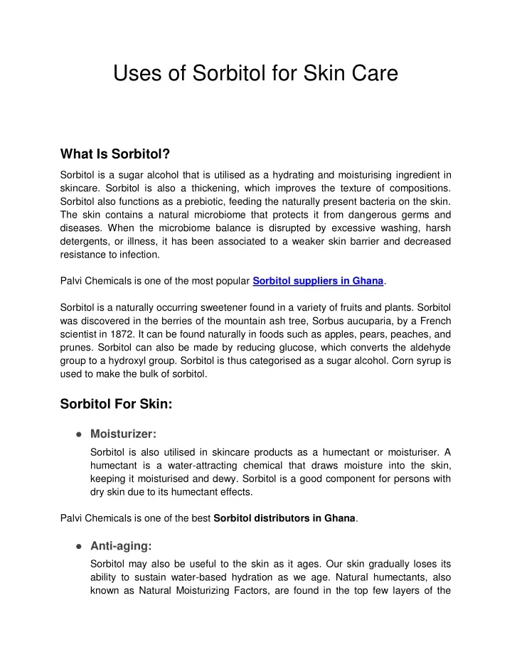 uses of sorbitol for skin care